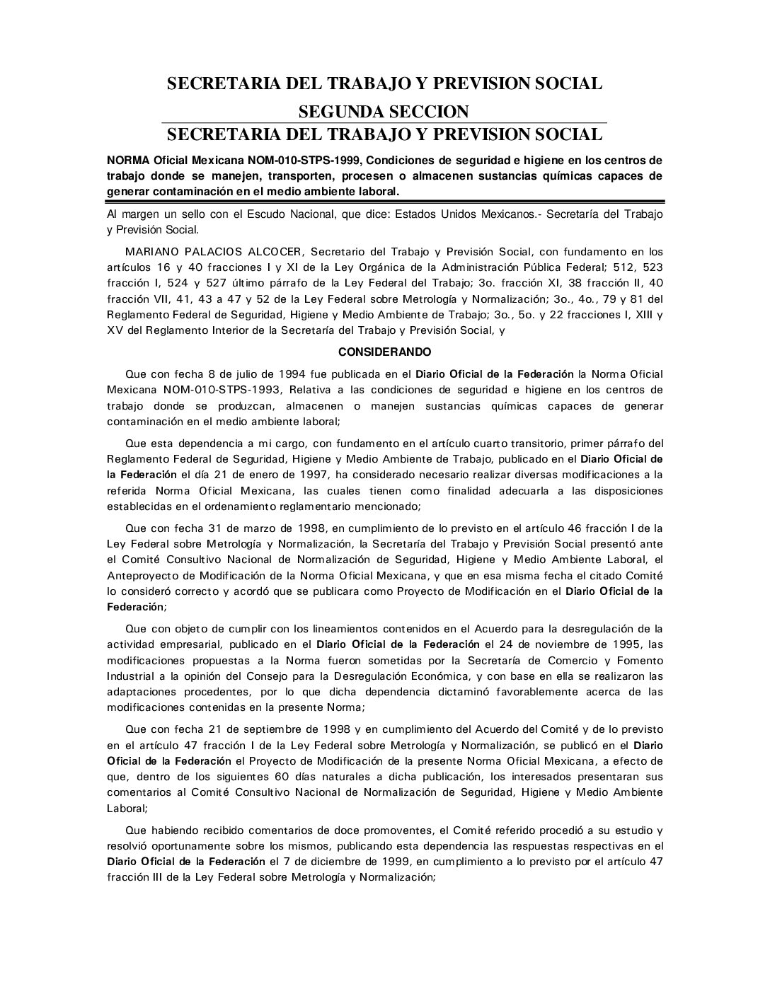 NOM-010-STPS-1999